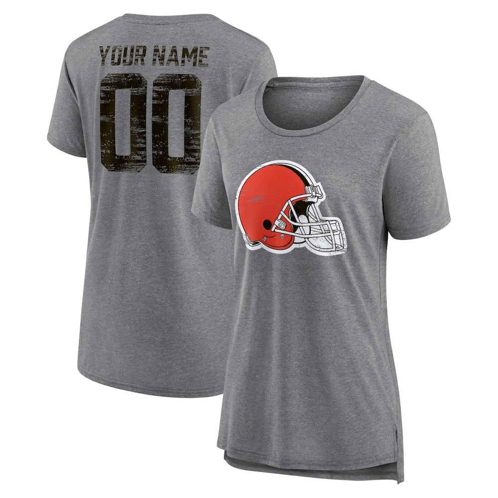 Cleveland Browns Women's Heritage Custom Name & Number Tri-Blend T-Shirt | NFL Outlet