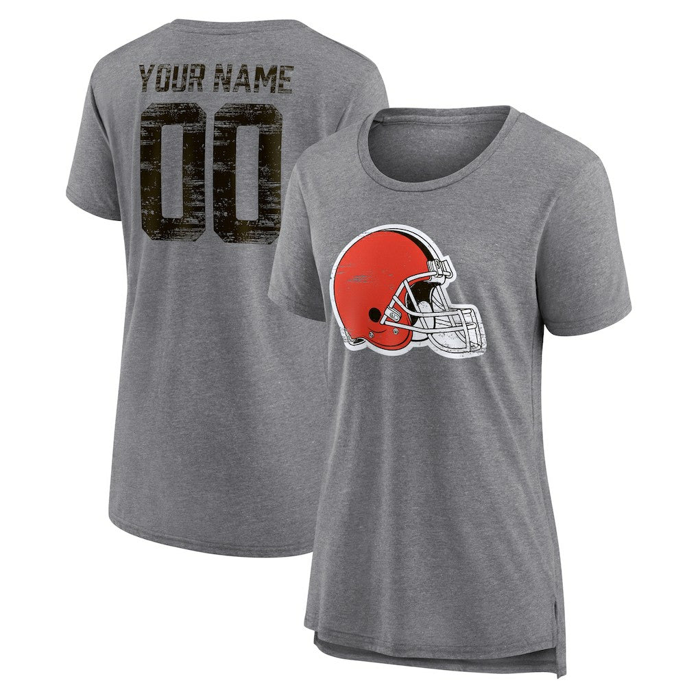 Cleveland Browns Women's Heritage Custom Name & Number Tri-Blend T-Shirt | NFL Outlet