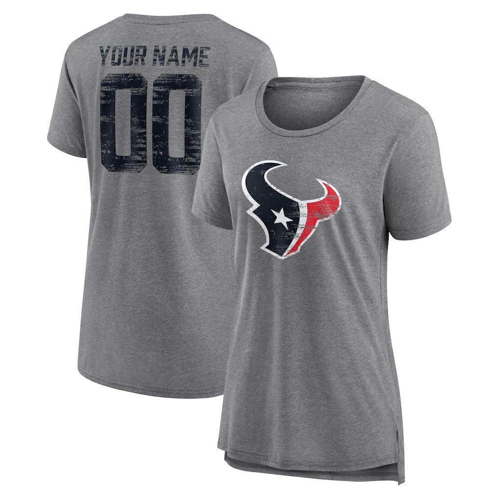 Houston Texans Women's Heritage Custom Name & Number Tri-Blend T-Shirt | NFL New