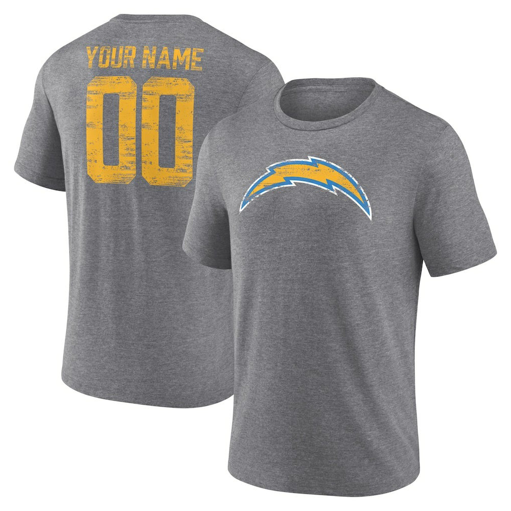 Los Angeles Chargers Heritage Custom Name & Number Tri-Blend T-Shirt | NFL Hot