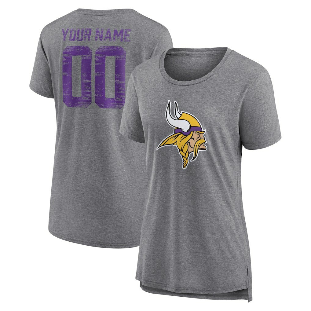 Minnesota Vikings Women's Heritage Custom Name & Number Tri-Blend T-Shirt | NFL New
