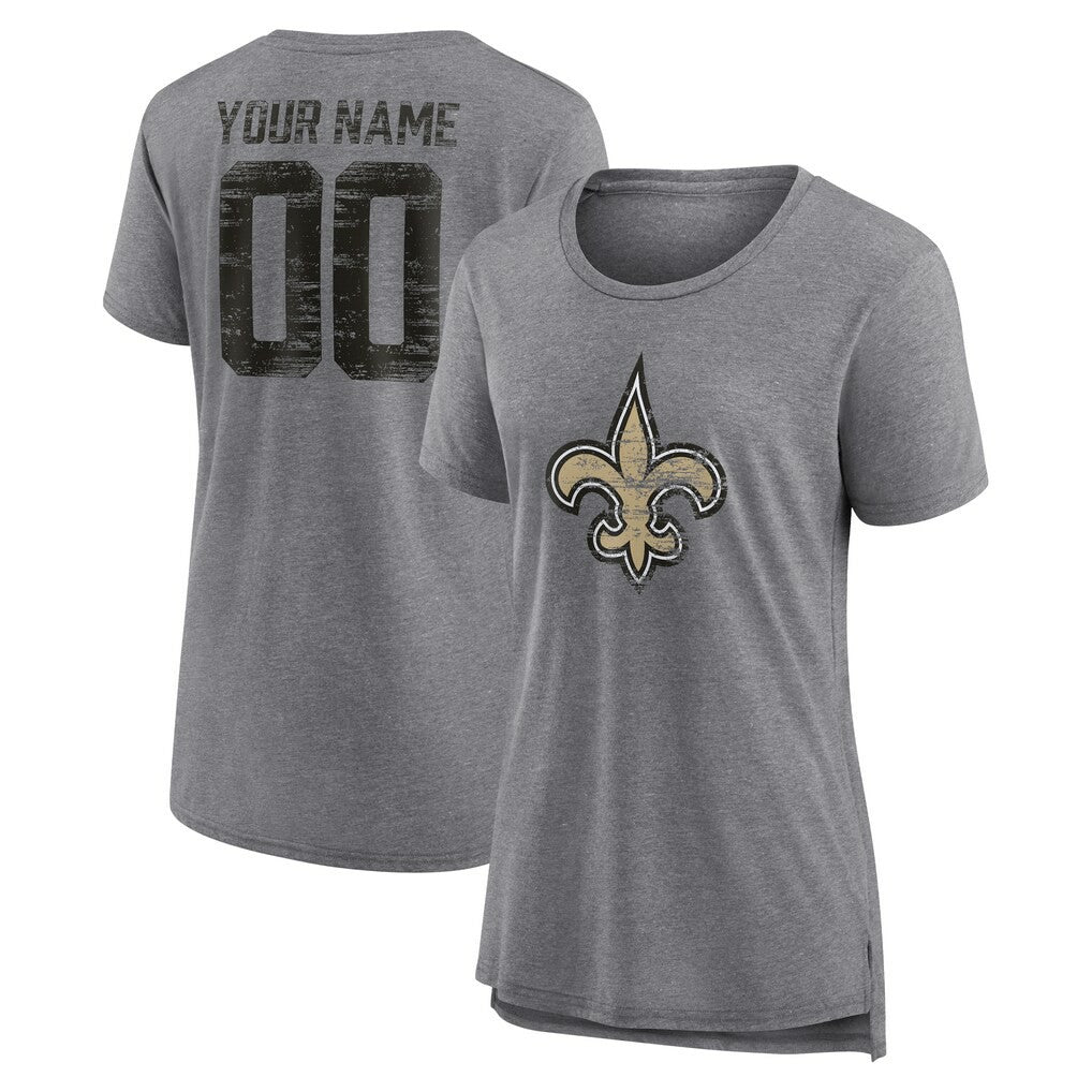 New Orleans Saints Women's Heritage Custom Name & Number Tri-Blend T-Shirt | NFL Near me