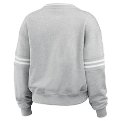 Gray New York Knicks WEAR by Erin Andrews Women's Sleeve Stripe Fleece Crewneck Sweatshirt | NBA