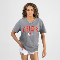 Kansas City Chiefs Gameday Couture Women's Relaxed Iconic Edge Rhinestone V-Neck T-Shirt | NFL New