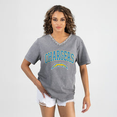 Los Angeles Chargers Gameday Couture Women's Relaxed Iconic Edge Rhinestone V-Neck T-Shirt | NFL Discount