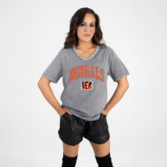 Cincinnati Bengals Gameday Couture Women's Relaxed Iconic Edge Rhinestone V-Neck T-Shirt | NFL Hot