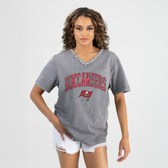 Tampa Bay Buccaneers Gameday Couture Women's Relaxed Iconic Edge Rhinestone V-Neck T-Shirt | NFL Sale