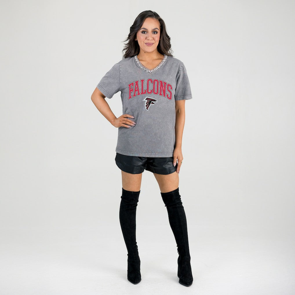 Atlanta Falcons Gameday Couture Women's Relaxed Iconic Edge Rhinestone V-Neck T-Shirt | NFL US