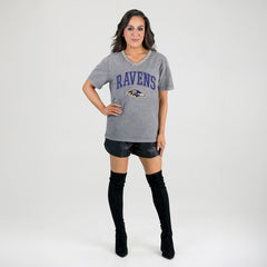 Baltimore Ravens Gameday Couture Women's Relaxed Iconic Edge Rhinestone V-Neck T-Shirt | NFL Online