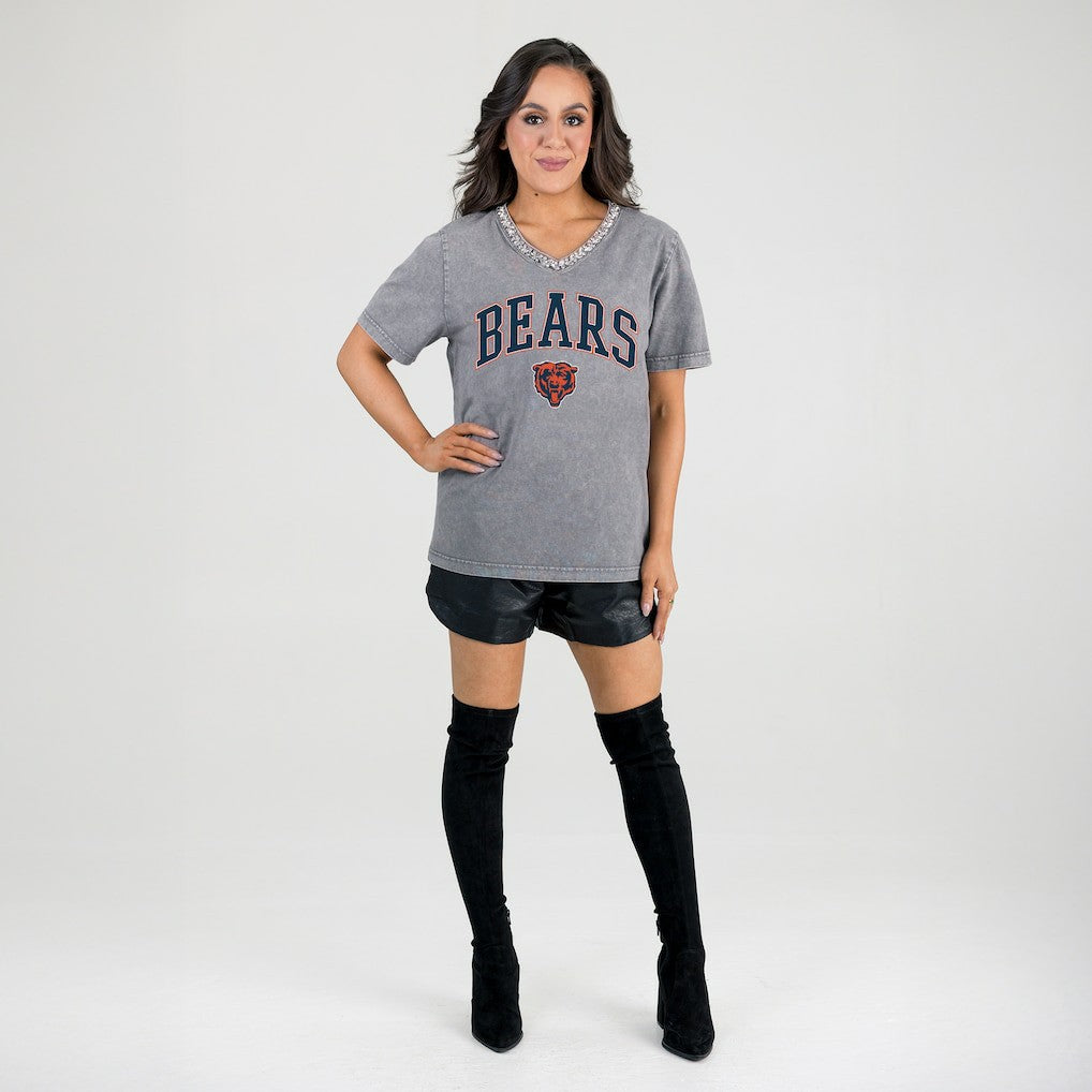 Chicago Bears Gameday Couture Women's Relaxed Iconic Edge Rhinestone V-Neck T-Shirt | NFL Sale
