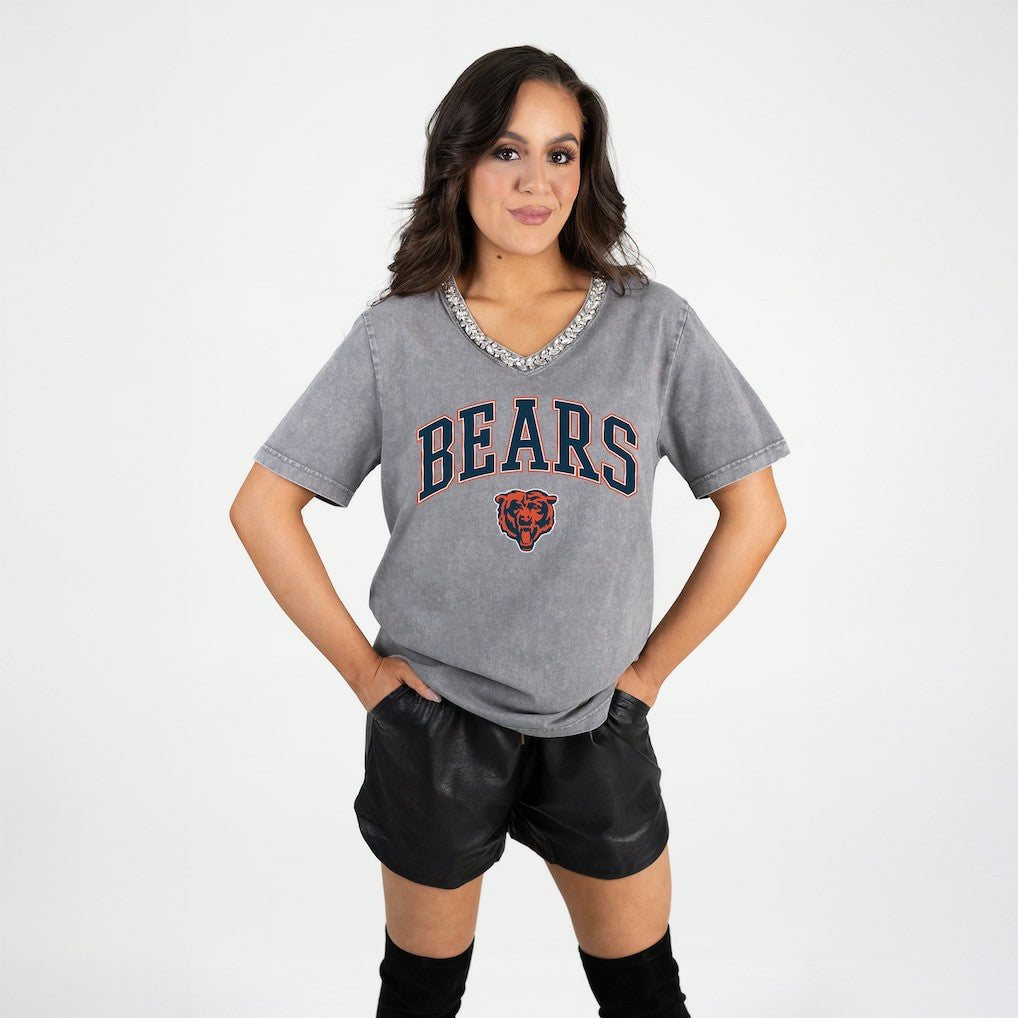 Chicago Bears Gameday Couture Women's Relaxed Iconic Edge Rhinestone V-Neck T-Shirt | NFL Sale