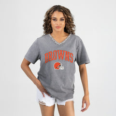 Cleveland Browns Gameday Couture Women's Relaxed Iconic Edge Rhinestone V-Neck T-Shirt | NFL US