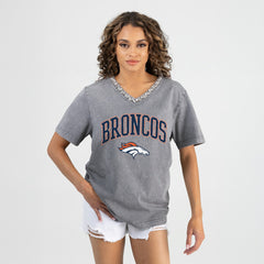 Denver Broncos Gameday Couture Women's Relaxed Iconic Edge Rhinestone V-Neck T-Shirt | NFL Hot