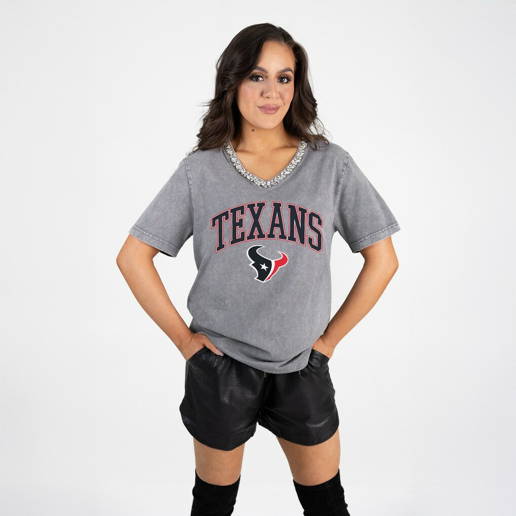 Houston Texans Gameday Couture Women's Relaxed Iconic Edge Rhinestone V-Neck T-Shirt | NFL On sale