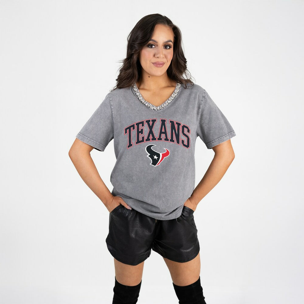 Houston Texans Gameday Couture Women's Relaxed Iconic Edge Rhinestone V-Neck T-Shirt | NFL On sale