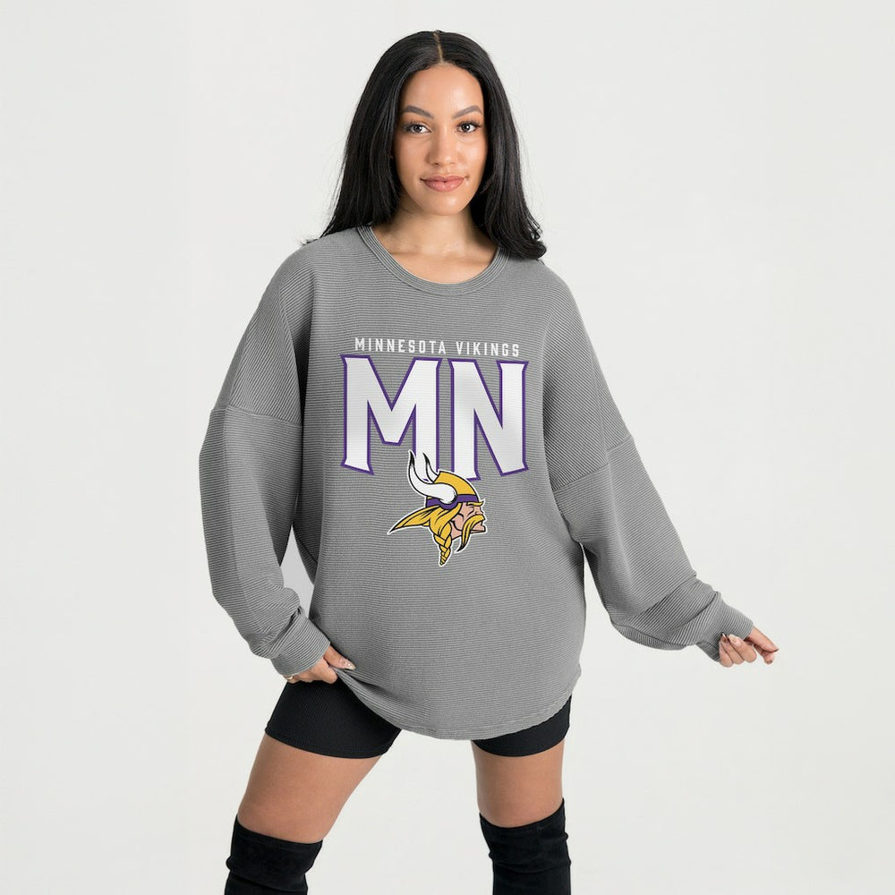 Minnesota Vikings Gameday Couture Women's Oversized Pure Motion Corded Sweatshirt | NFL On sale