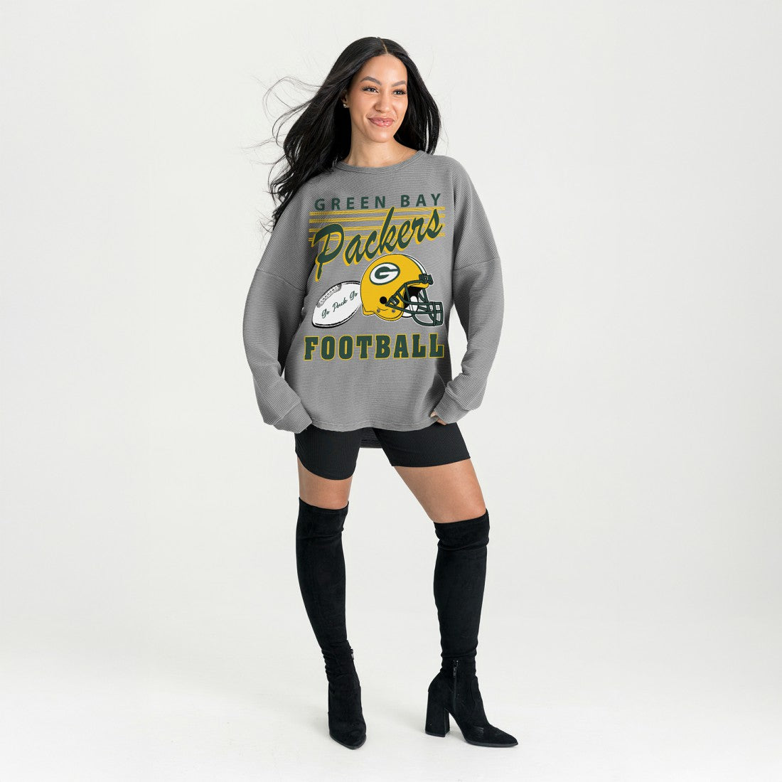 Green Bay Packers Gameday Couture Women's Oversized Sweet Victory Corded Sweatshirt | NFL Discount