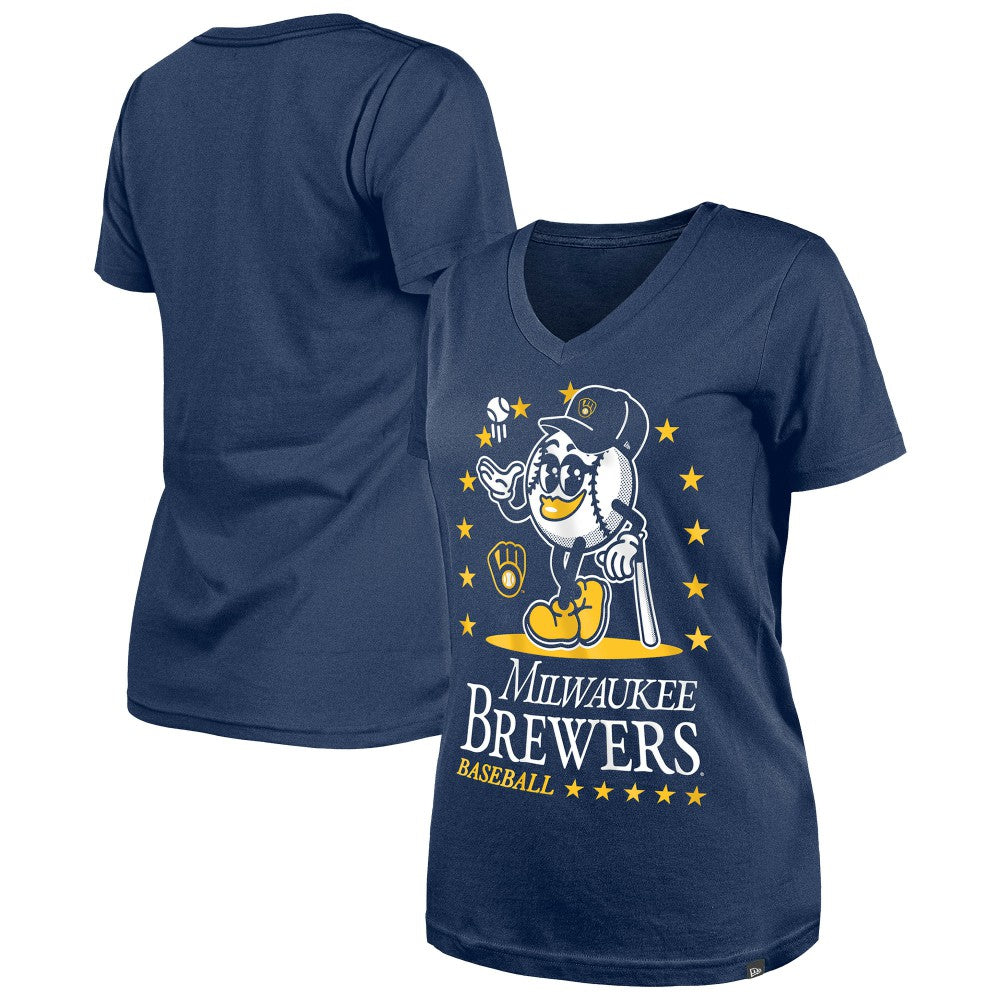 Milwaukee Brewers New Era Women's Little Miss 2 V-Neck T-Shirt - MLB T-shirts