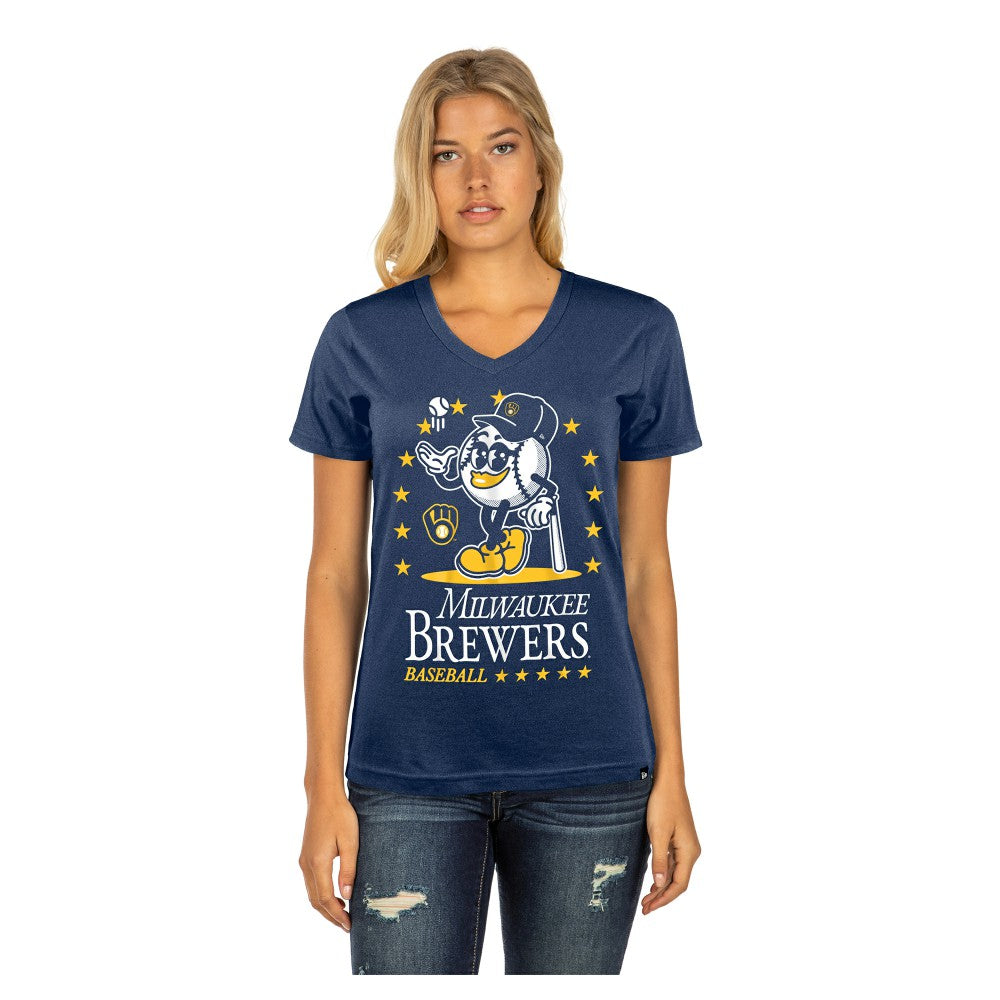 Milwaukee Brewers New Era Women's Little Miss 2 V-Neck T-Shirt - MLB T-shirts