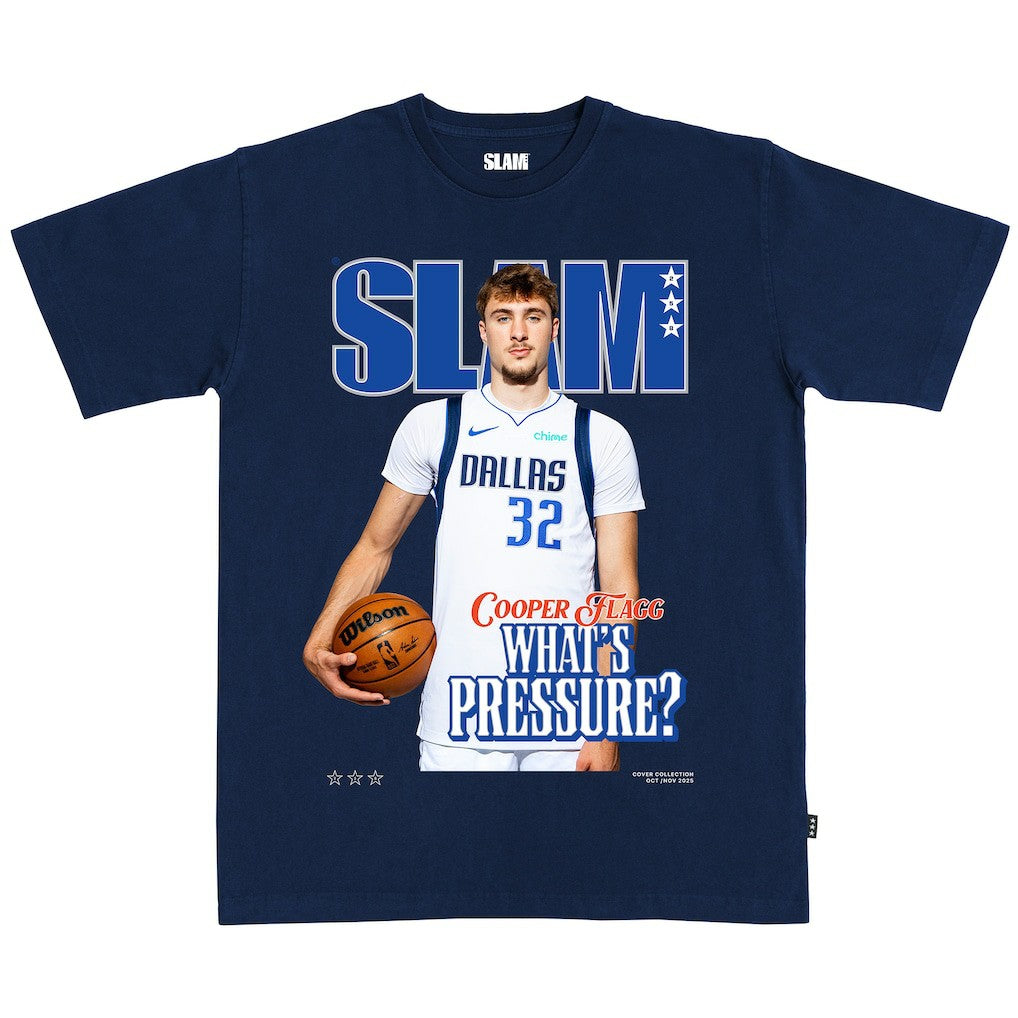 Navy Cooper Flagg Dallas Mavericks SLAM Unisex Cover T-Shirt sale | NBA