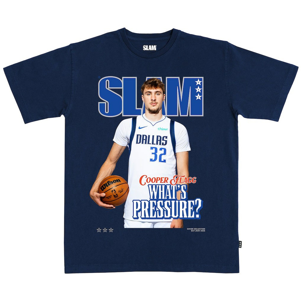 Navy Cooper Flagg Dallas Mavericks SLAM Unisex Cover T-Shirt sale | NBA