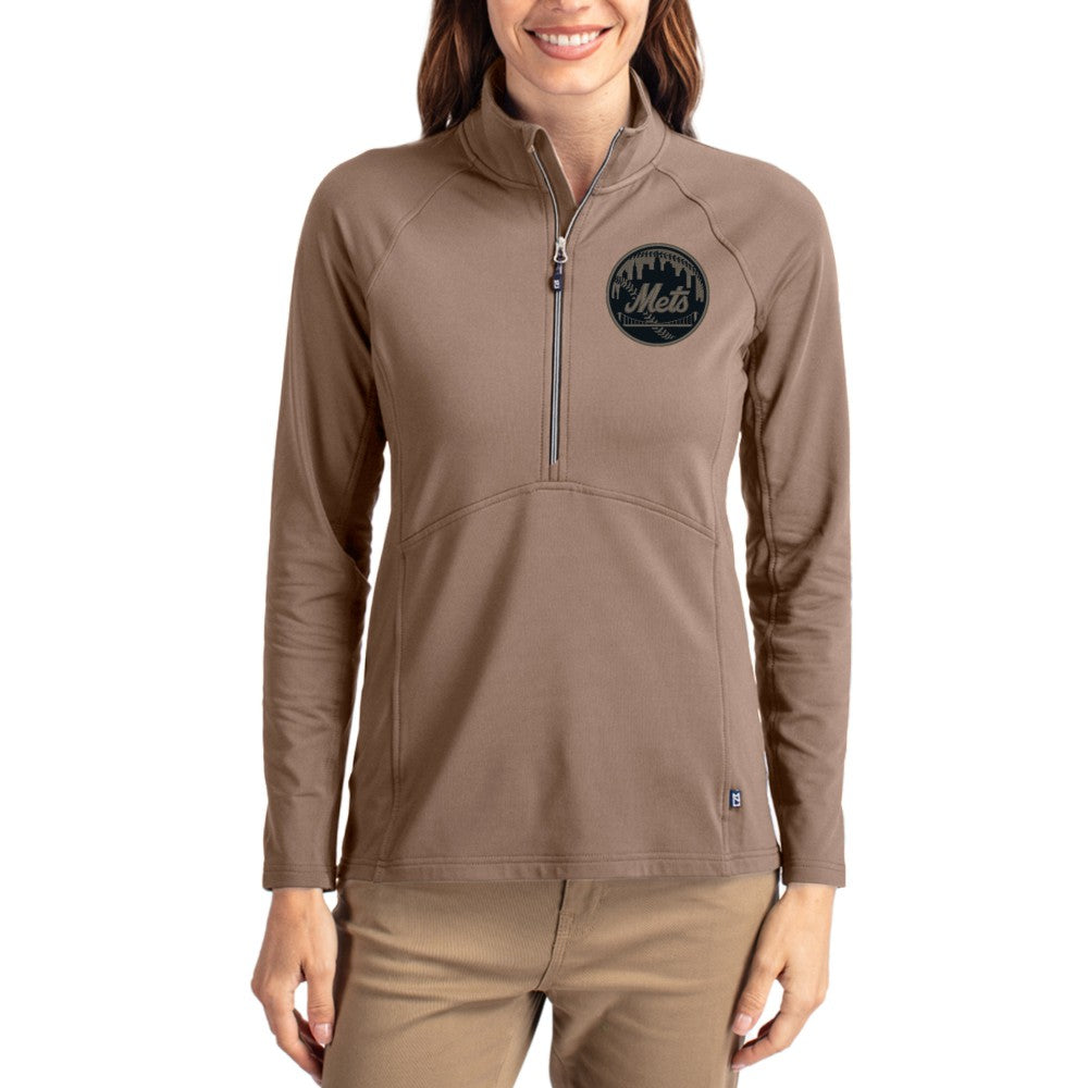 New York Mets Cutter & Buck Women's Adapt Eco Knit Stretch Half-Zip Pullover - MLB Pullover