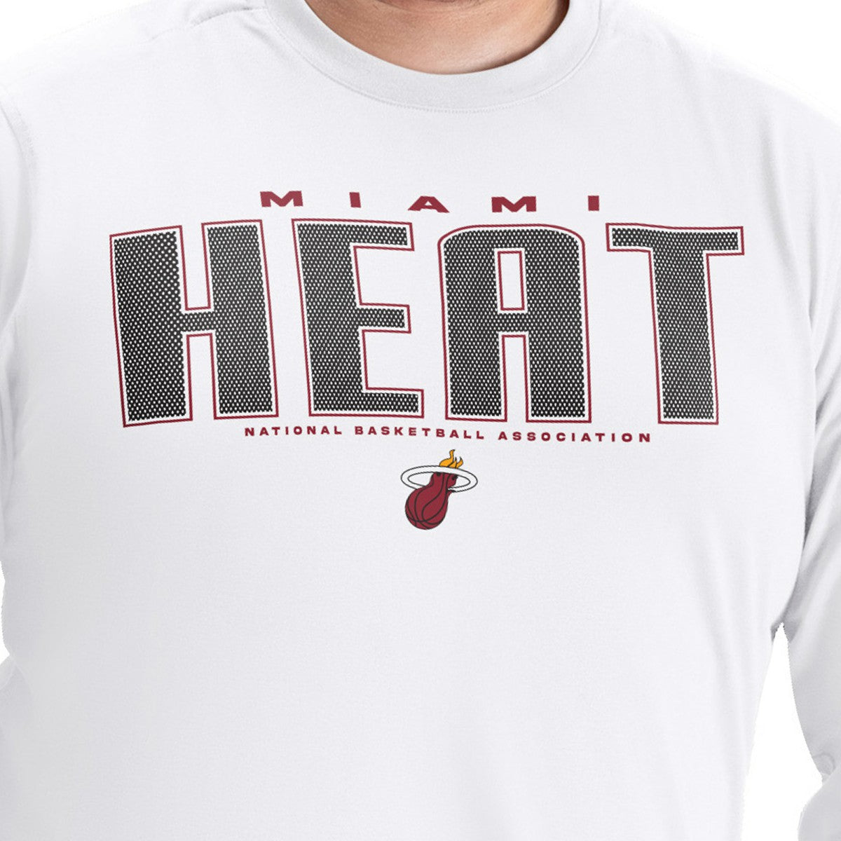 White Miami Heat G-III Sports by Carl Banks Adaptive Printed Mesh Effect Long Sleeve T-Shirt | NBA