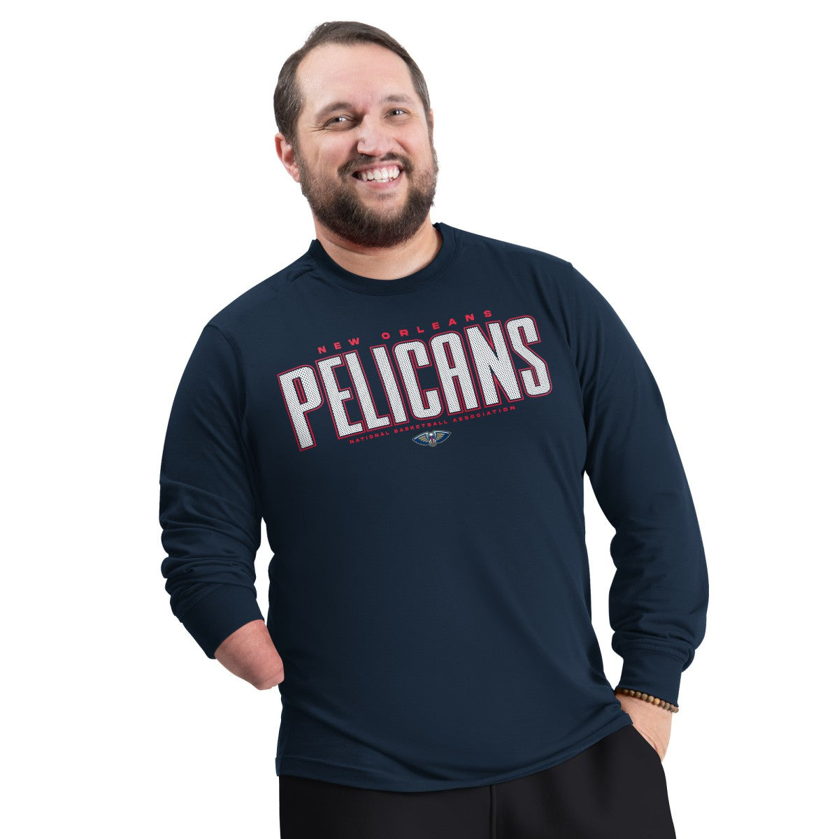 Navy New Orleans Pelicans G-III Sports by Carl Banks Adaptive Printed Mesh Effect Long Sleeve T-Shirt | NBA