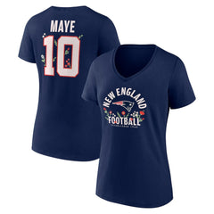 New England Patriots Drake Maye  Women's Floral Name & Number V-Neck T-Shirt | NFL New