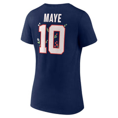 New England Patriots Drake Maye  Women's Floral Name & Number V-Neck T-Shirt | NFL New