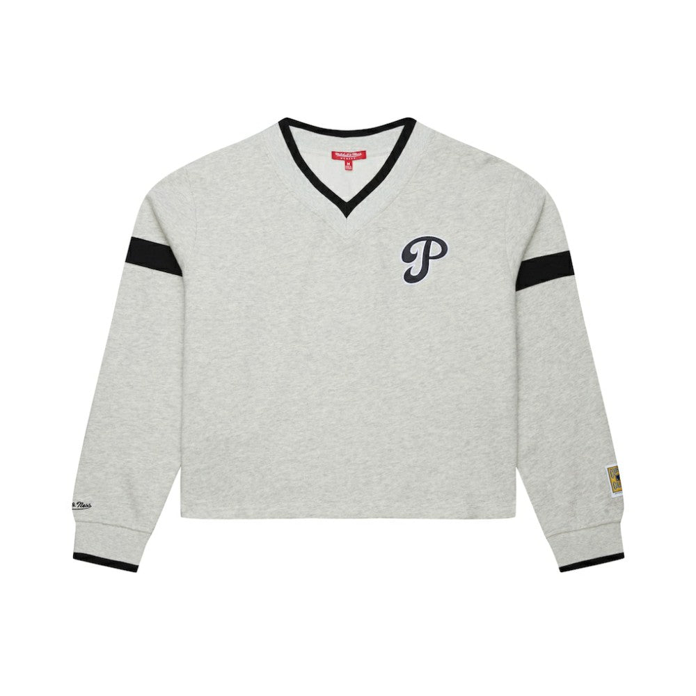 Philadelphia Phillies Mitchell & Ness Women's Cooperstown Collection V-Neck Cropped Toggle Sweatshirt - MLB Sweatshirts