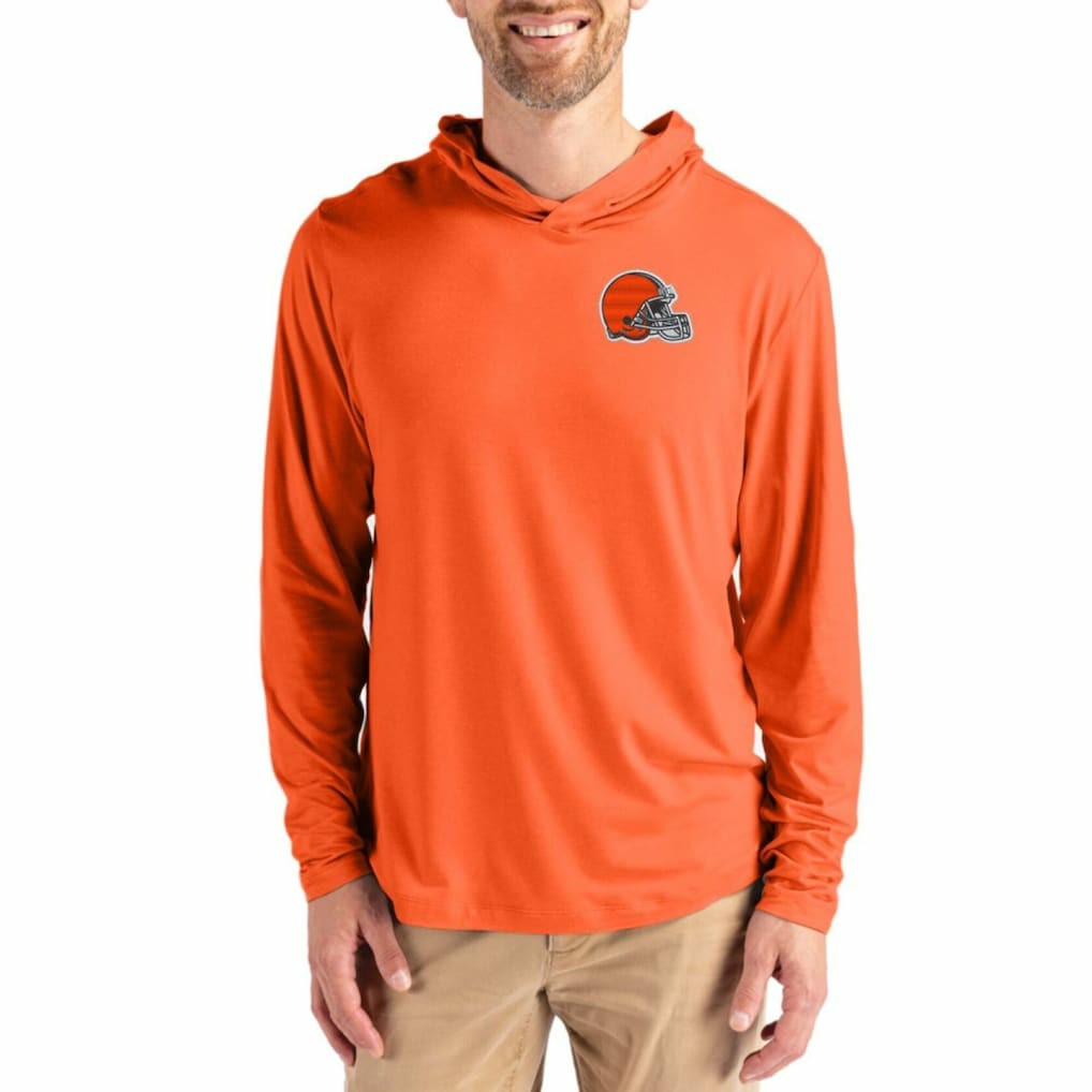 Cleveland Browns Cutter & Buck Coastline Epic Comfort Recycled Long Sleeve Hoodie T-Shirt | NFL New