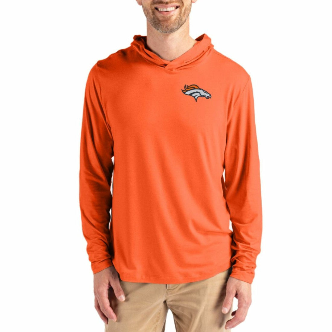Denver Broncos Cutter & Buck Coastline Epic Comfort Recycled Long Sleeve Hoodie T-Shirt | NFL New
