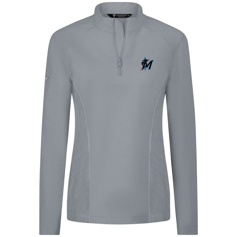 Miami Marlins Levelwear Women's Upright Insignia 2.0 Quarter-Zip Tri-Blend Top - MLB Tops
