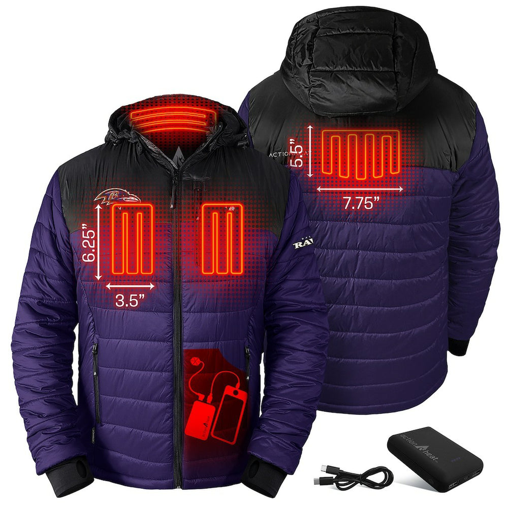 Baltimore Ravens ActionHeat 5V Battery Heated Full-Zip Hoodie Puffer Jacket | NFL Outlet