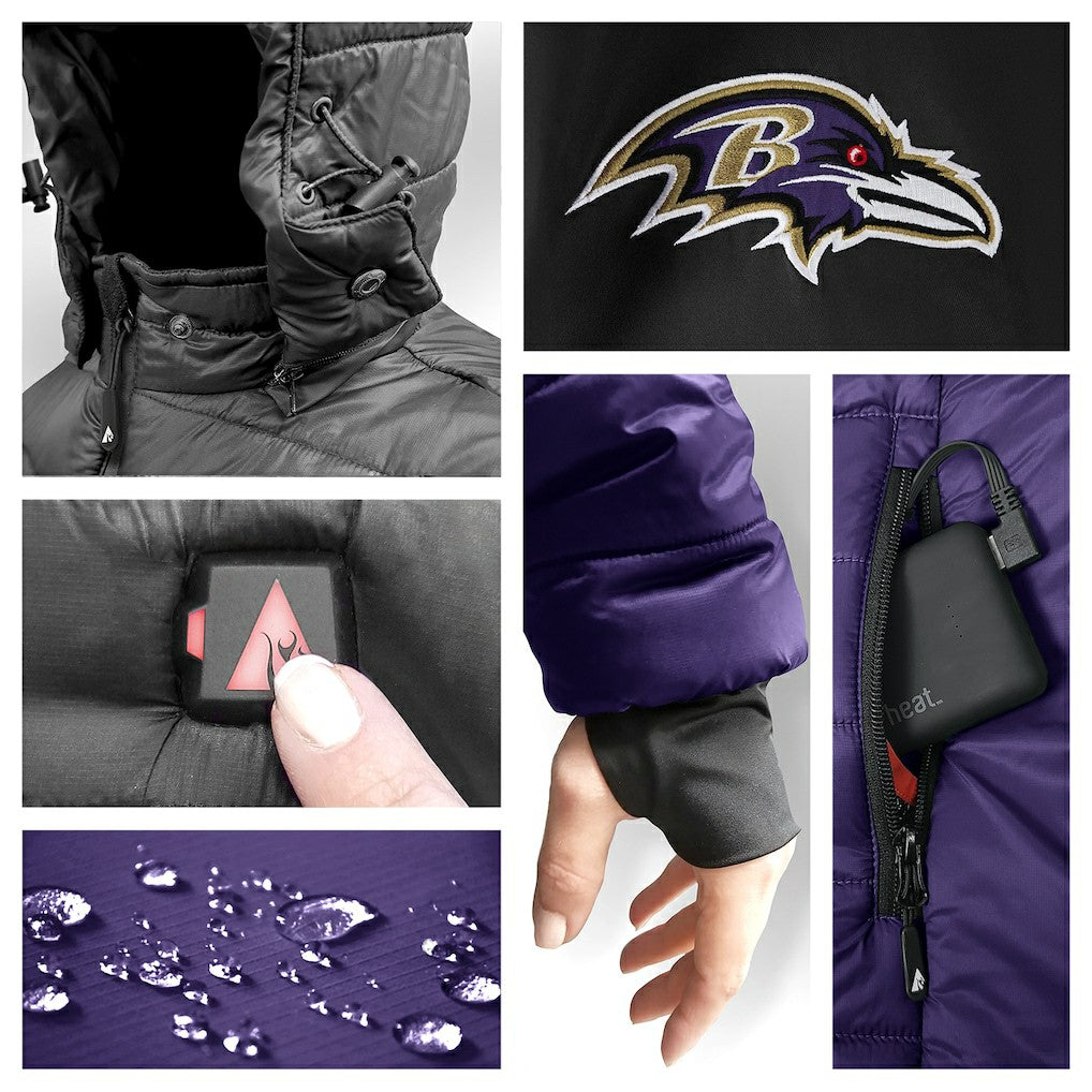 Baltimore Ravens ActionHeat 5V Battery Heated Full-Zip Hoodie Puffer Jacket | NFL Outlet