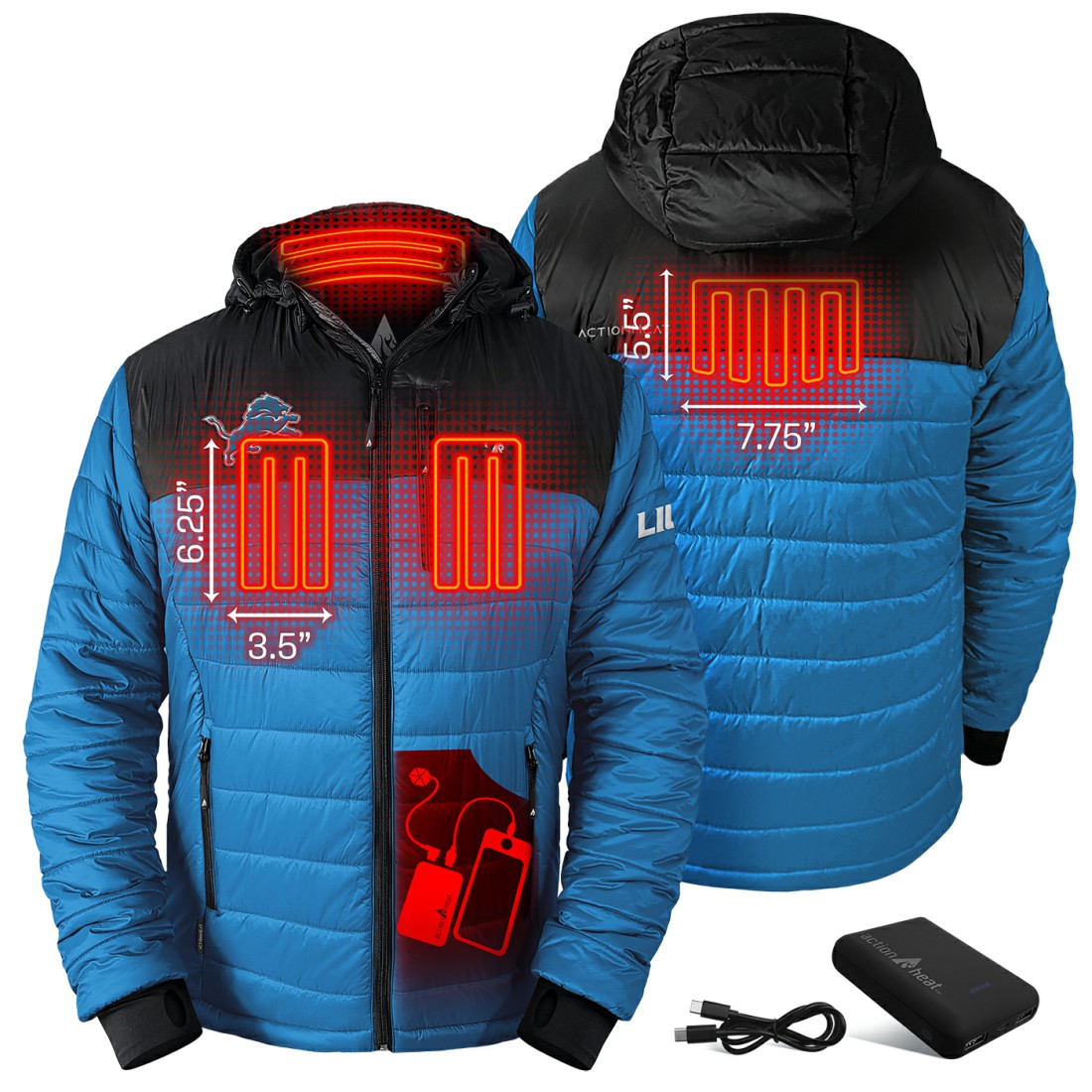Detroit Lions ActionHeat 5V Battery Heated Colorblock Full-Zip Puffer Jacket | NFL US