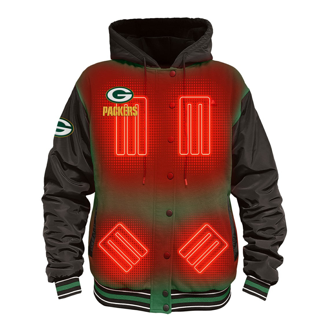 Green Bay Packers ActionHeat 5V Battery Heated Full-Snap Varsity Jacket | NFL Online