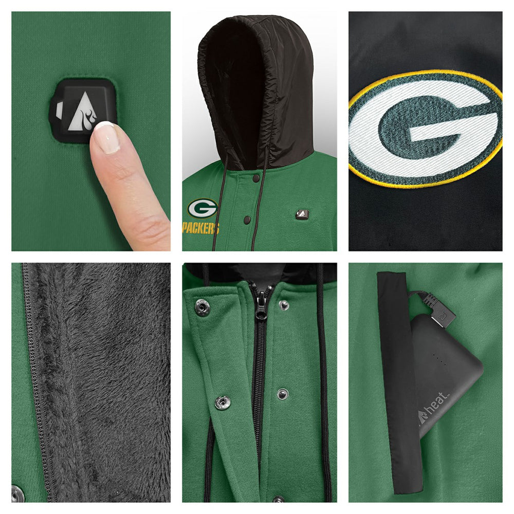 Green Bay Packers ActionHeat 5V Battery Heated Full-Snap Varsity Jacket | NFL Online