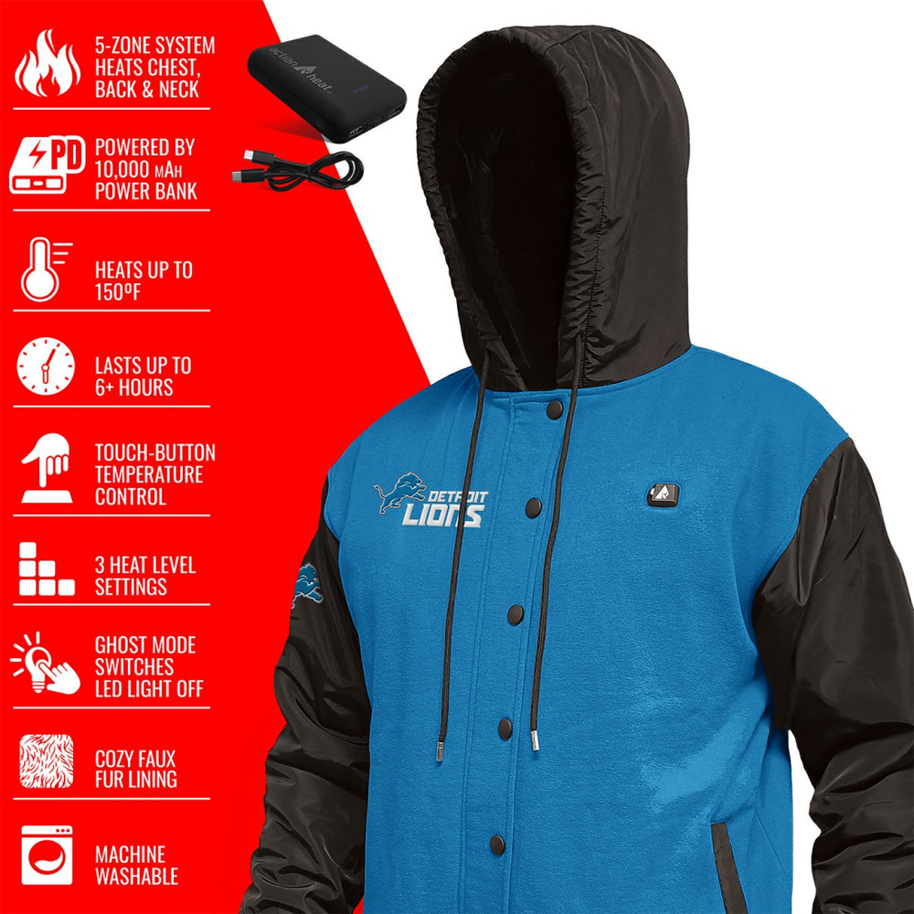 Detroit Lions ActionHeat 5V Battery Heated Full-Snap Varsity Jacket | NFL New