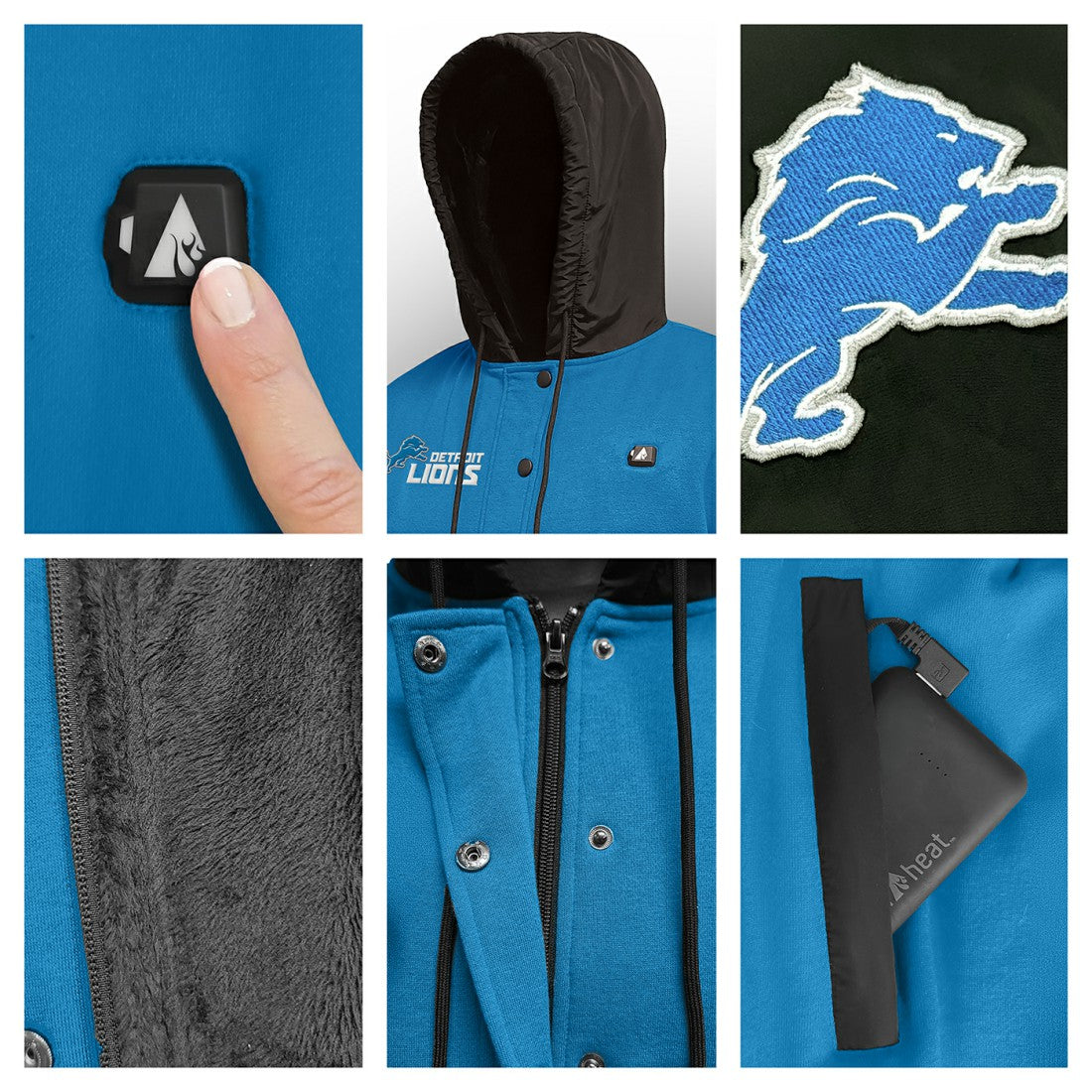 Detroit Lions ActionHeat 5V Battery Heated Full-Snap Varsity Jacket | NFL New