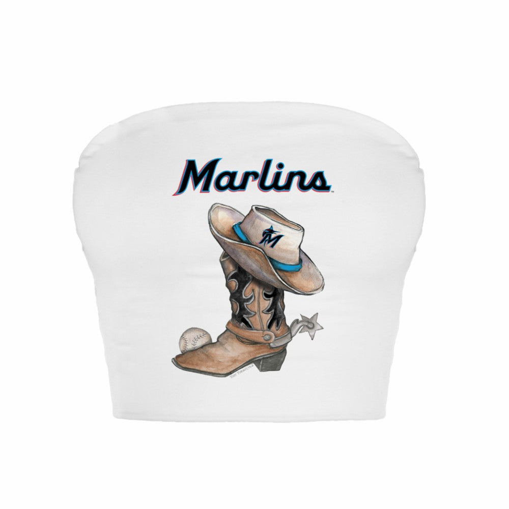 Miami Marlins Tiny Turnip Women's Cowboy Boot Crop Tube Top - MLB Tops
