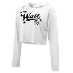 Pittsburgh Steelers T.J. Watt  Majestic Threads Women's Glitter Wordmark Hoodie | NFL Hot