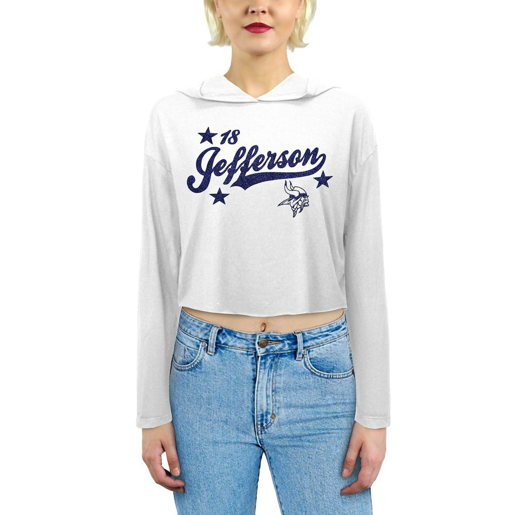 Minnesota Vikings Justin Jefferson  Majestic Threads Women's Glitter Wordmark Hoodie | NFL Hot