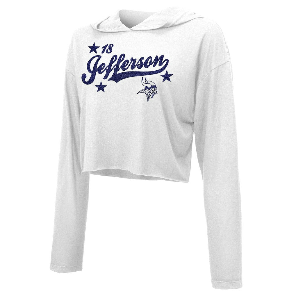 Minnesota Vikings Justin Jefferson  Majestic Threads Women's Glitter Wordmark Hoodie | NFL Hot