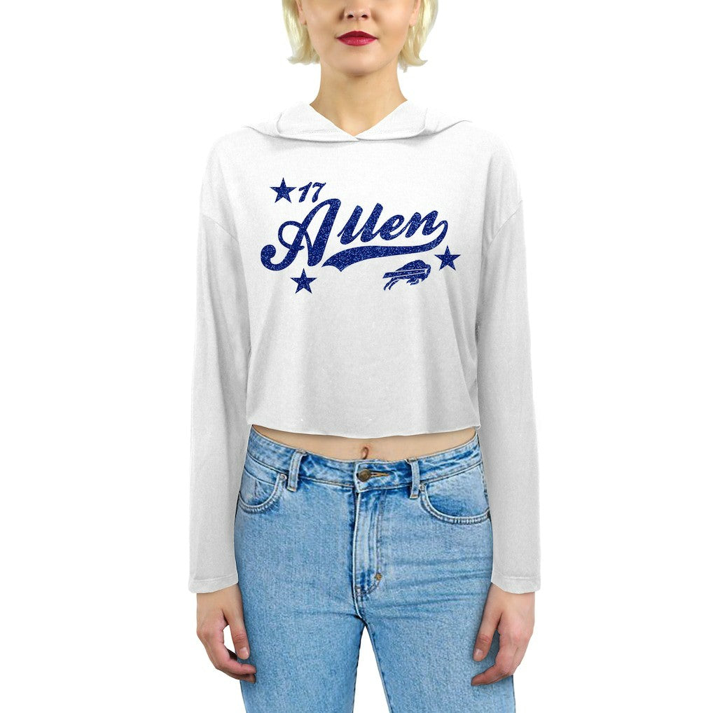 Buffalo Bills Josh Allen  Majestic Threads Women's Glitter Wordmark Hoodie | NFL New