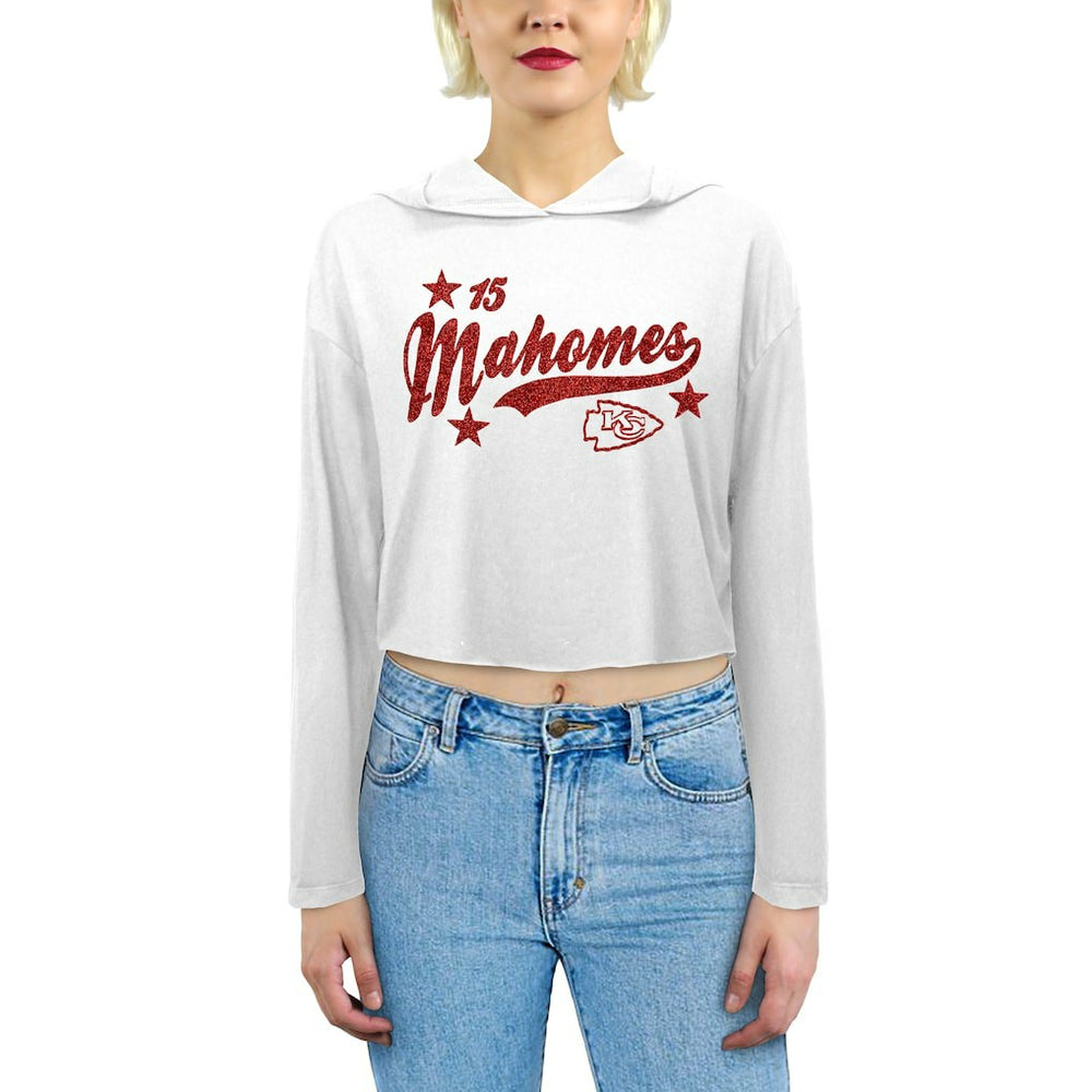 Kansas City Chiefs Patrick Mahomes  Majestic Threads Women's Glitter Wordmark Hoodie | NFL Discount
