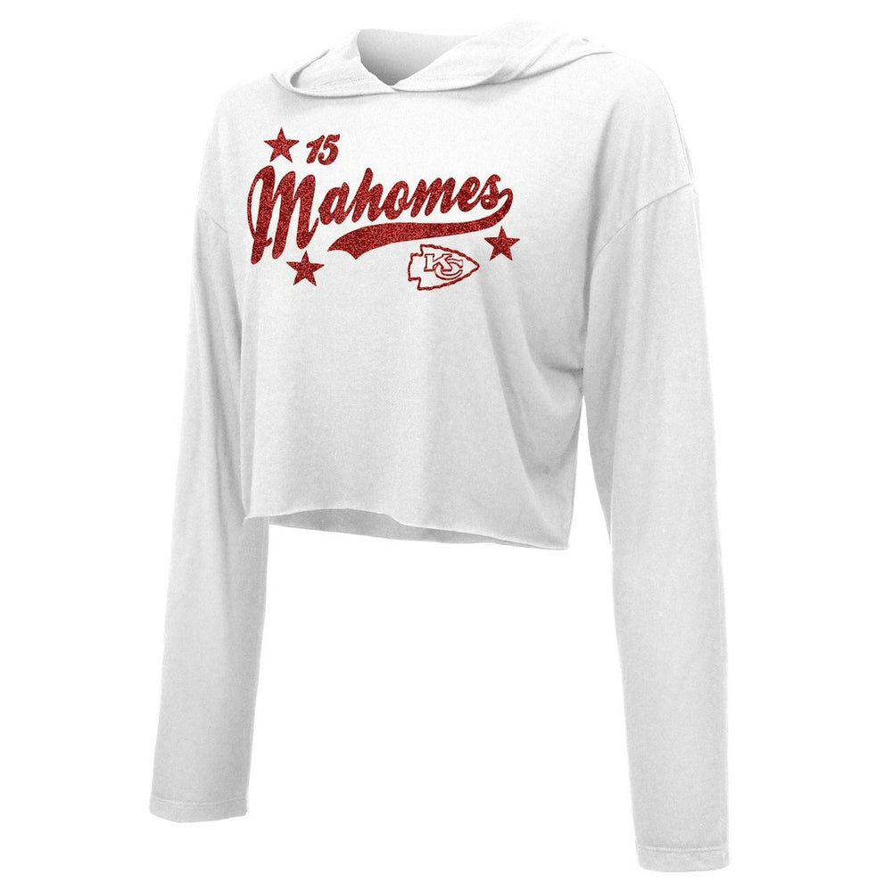 Kansas City Chiefs Patrick Mahomes  Majestic Threads Women's Glitter Wordmark Hoodie | NFL Discount