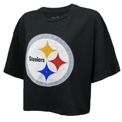 Pittsburgh Steelers T.J. Watt  Majestic Threads Women's Swarovski Crystals Boxy Cropped Name & Number T-Shirt | NFL Outlet