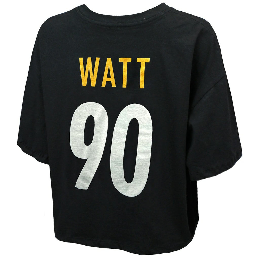 Pittsburgh Steelers T.J. Watt  Majestic Threads Women's Swarovski Crystals Boxy Cropped Name & Number T-Shirt | NFL Outlet